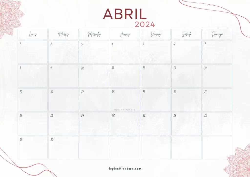 Calendario Abril 2024 aesthetic