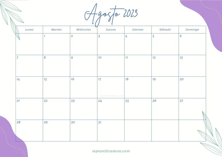 Calendario Agosto 2023 bonito