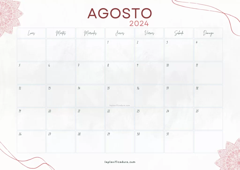 Calendario Agosto 2024 aesthetic