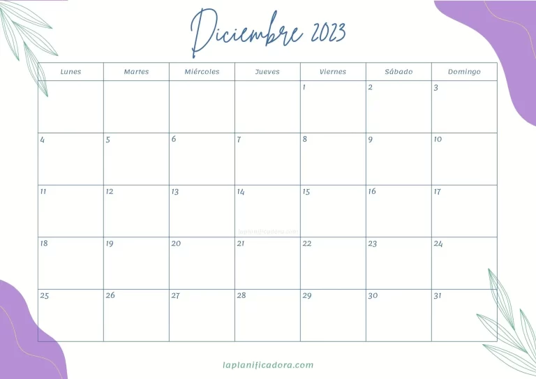 Calendario Diciembre 2023 bonito