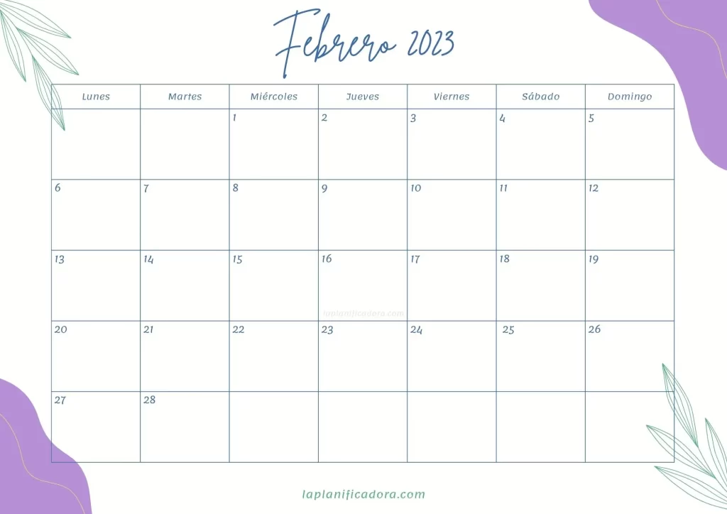 Calendario Febrero 2023 bonito