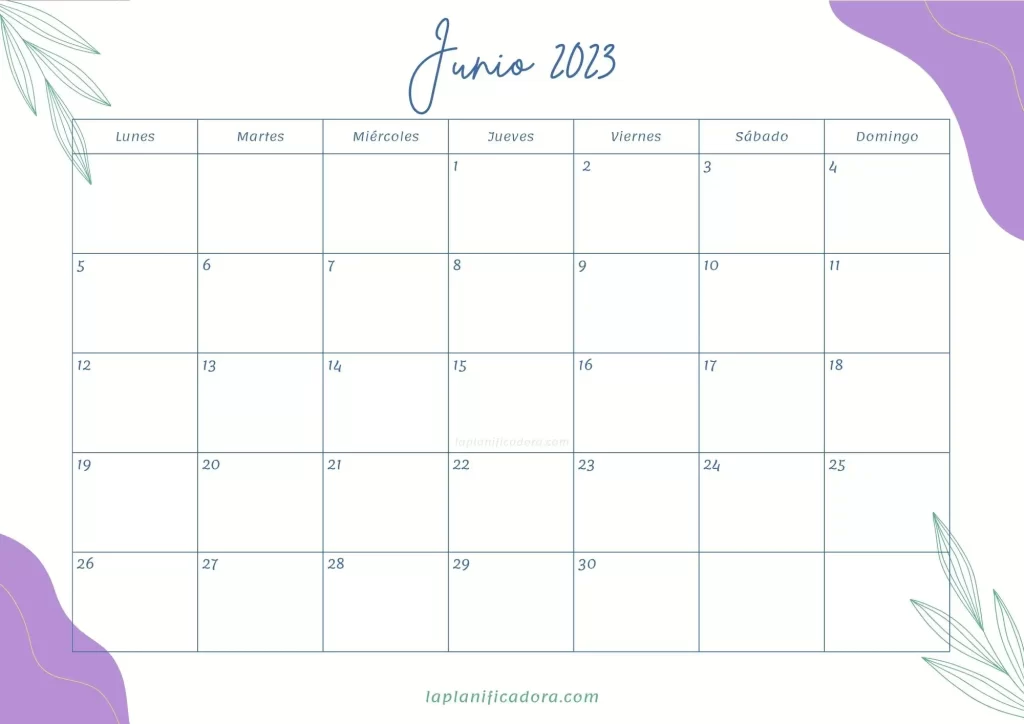 Calendario Junio 2023 bonito