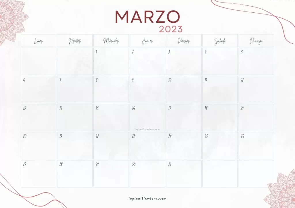 Calendario Marzo 2023 aesthetic