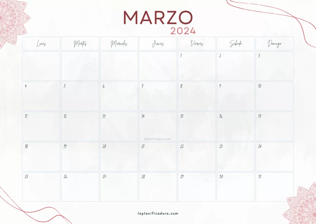 Calendario Marzo 2024 aesthetic