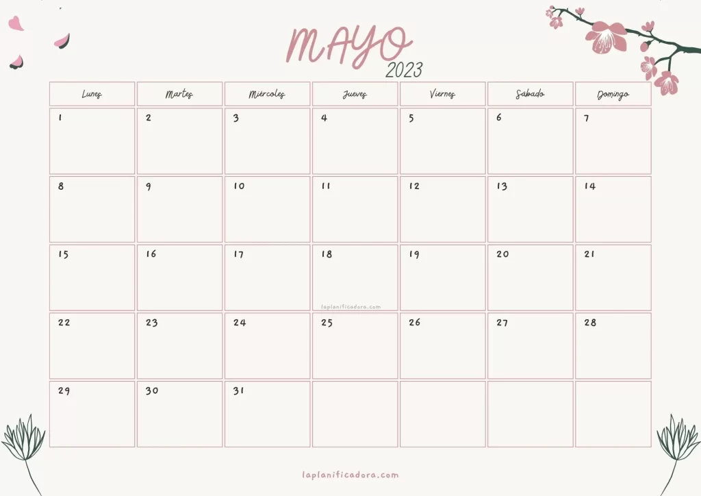 Calendario Mayo 2023 flores