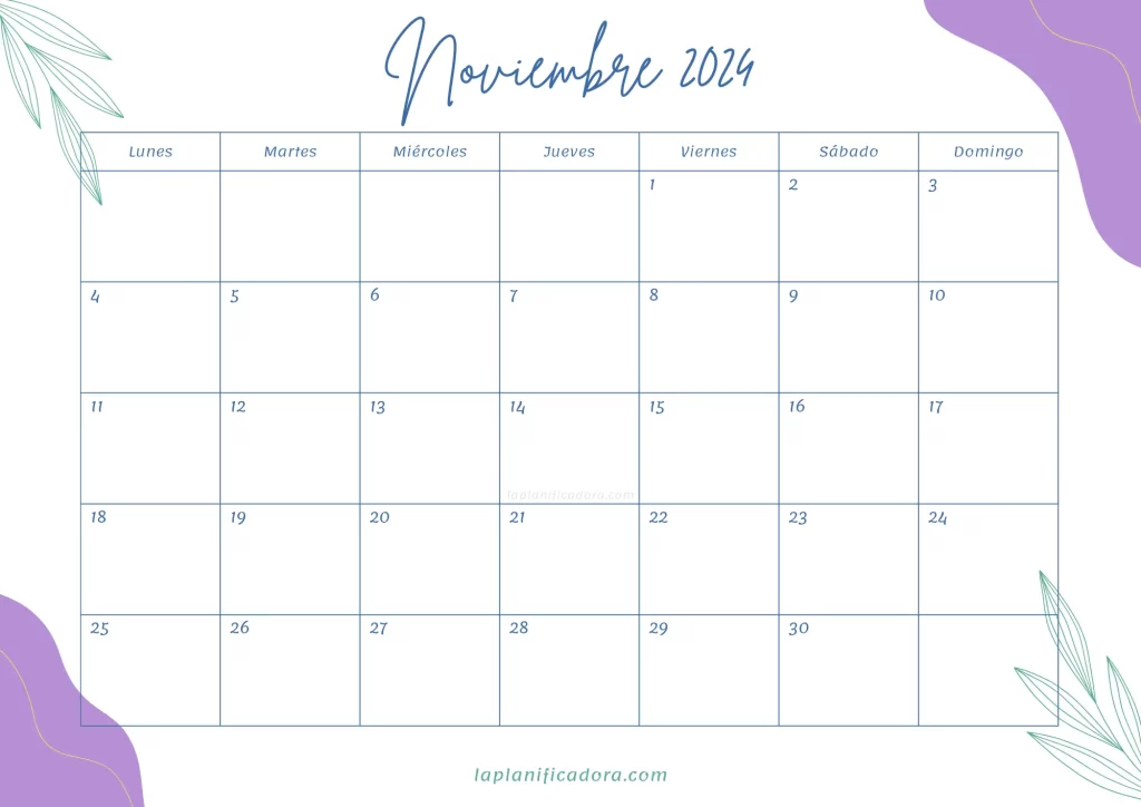 Calendario Noviembre 2024 bonito