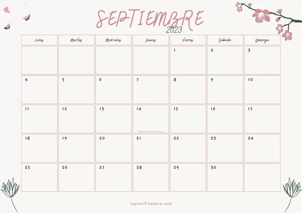 Calendario Septiembre 2023 flores
