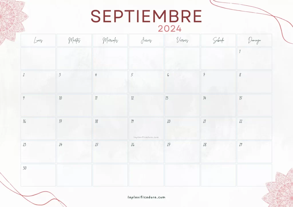 Calendario Septiembre 2024 aesthetic