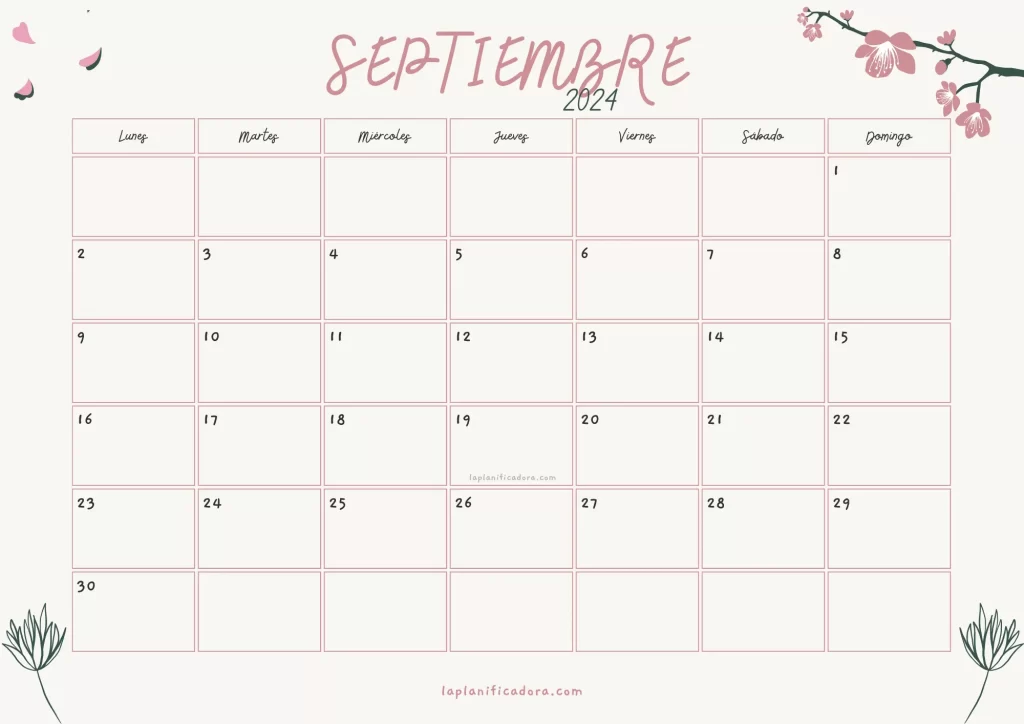 Calendario Septiembre 2024 flores