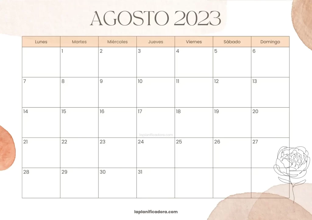 Calendario agosto 2023 elegante