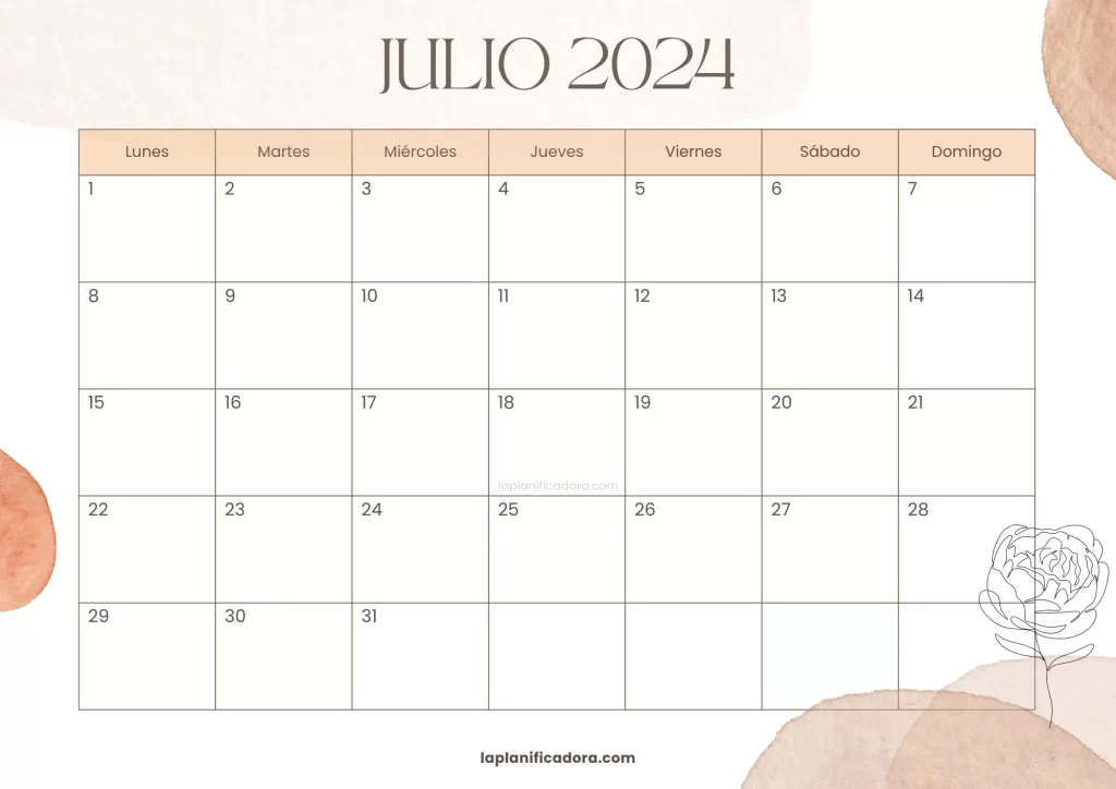 Calendario julio 2024 elegante