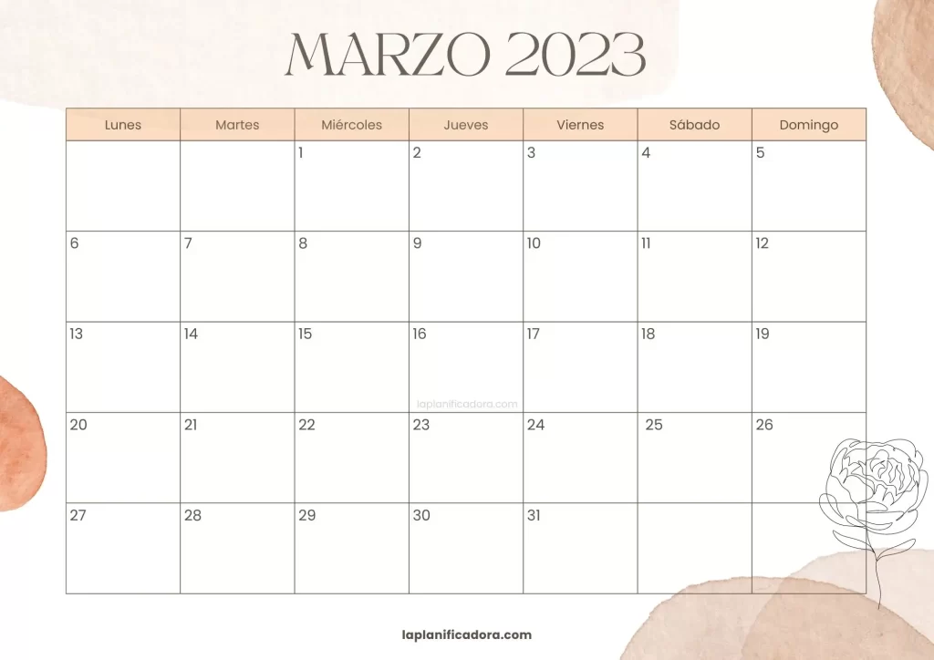 Calendario marzo 2023 elegante