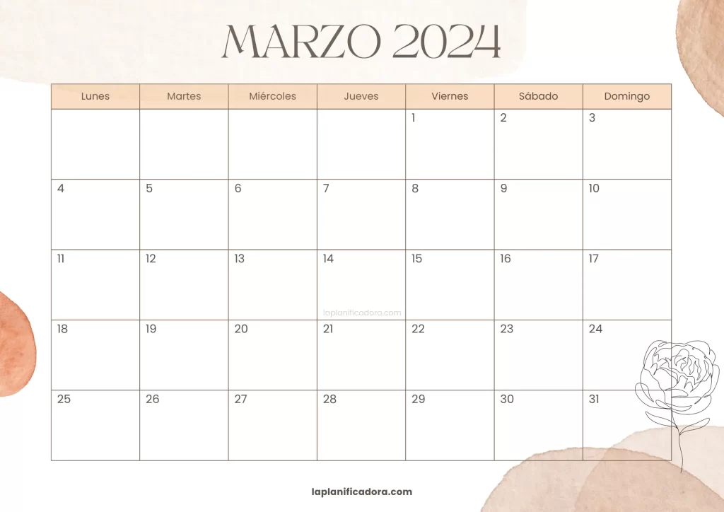 Calendario marzo 2024 elegante