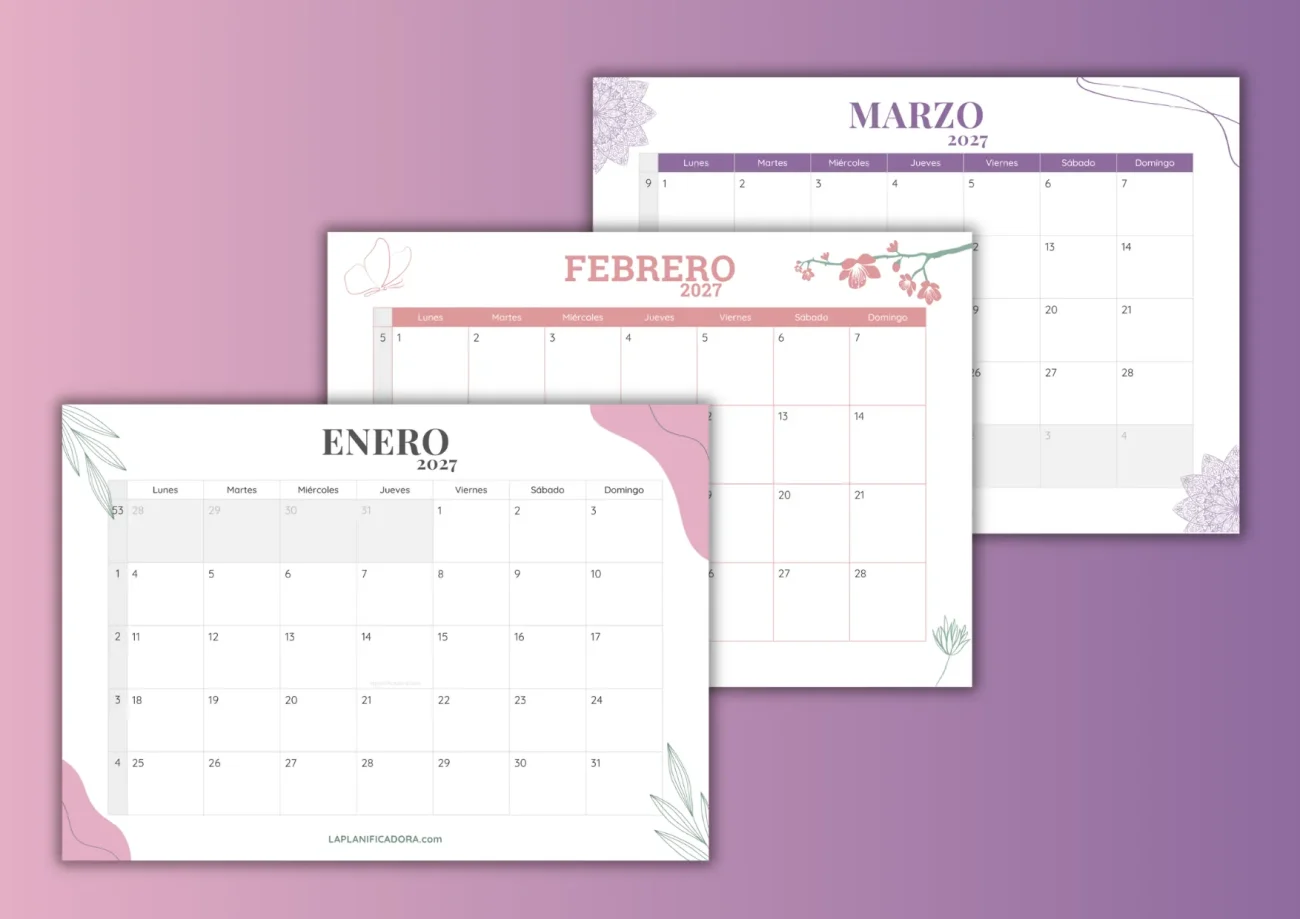 Calendarios mensuales 2027 bonitos