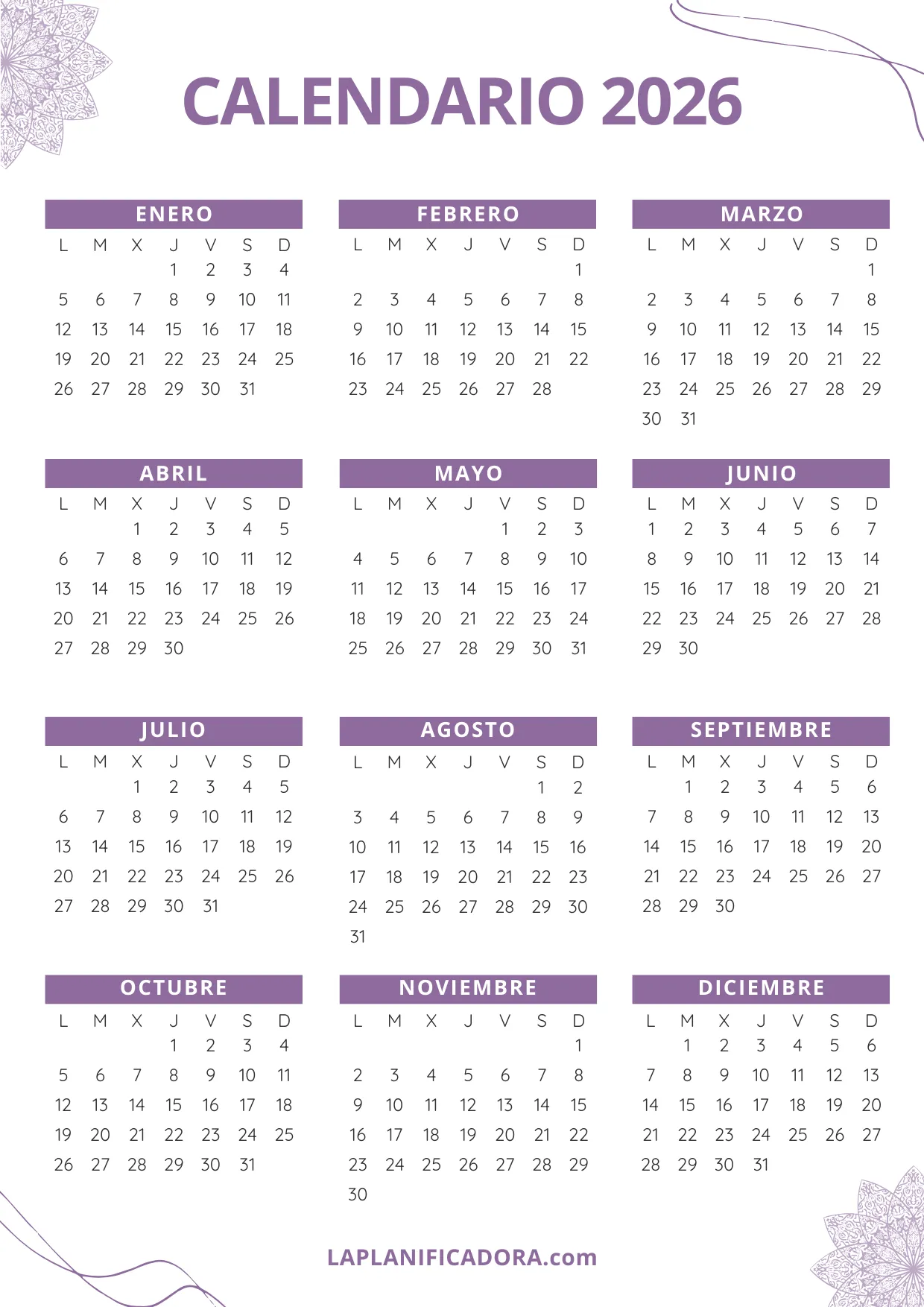 calendario 2026 de pared aesthetic gratis