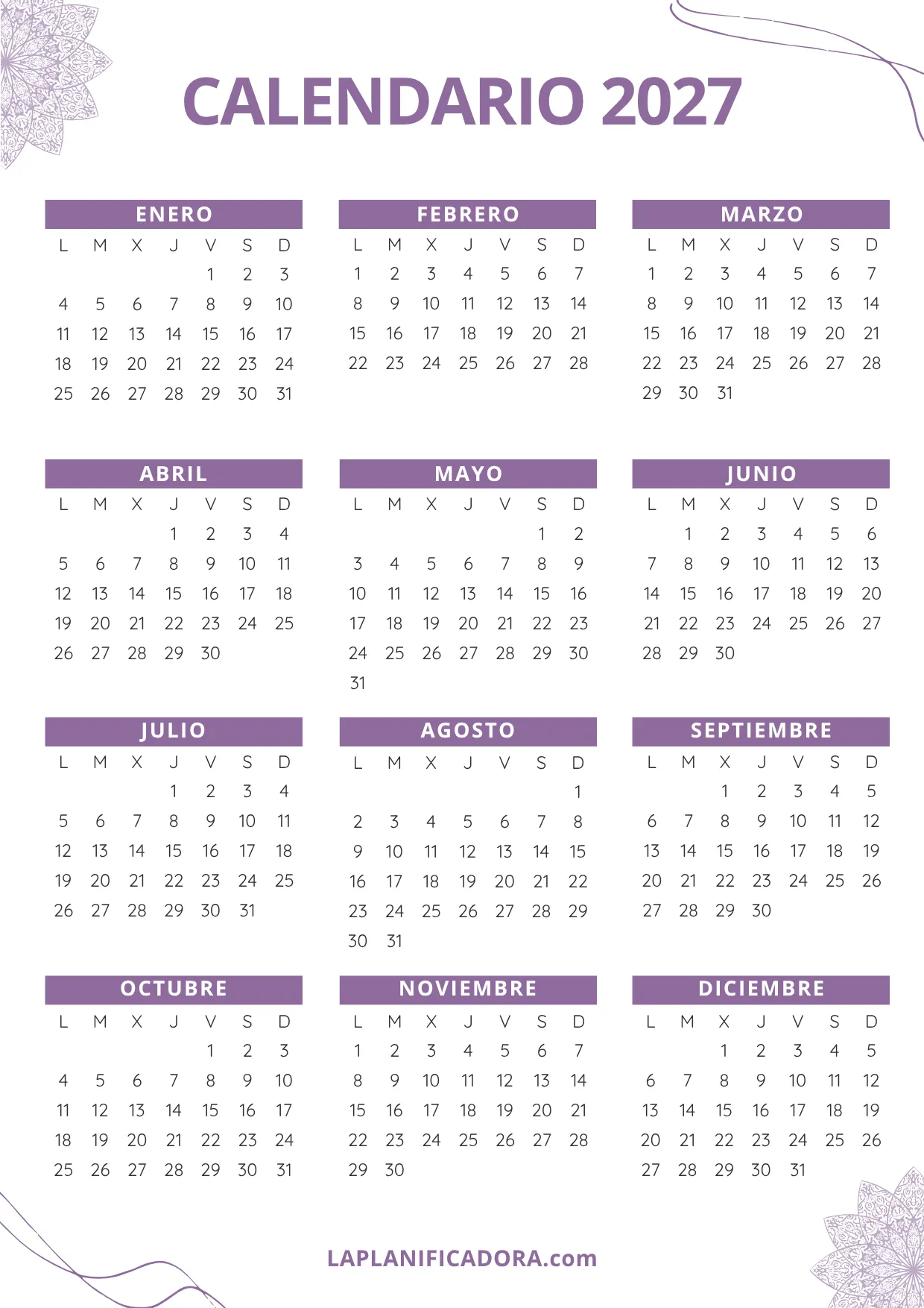 calendario 2027 de pared aesthetic gratis