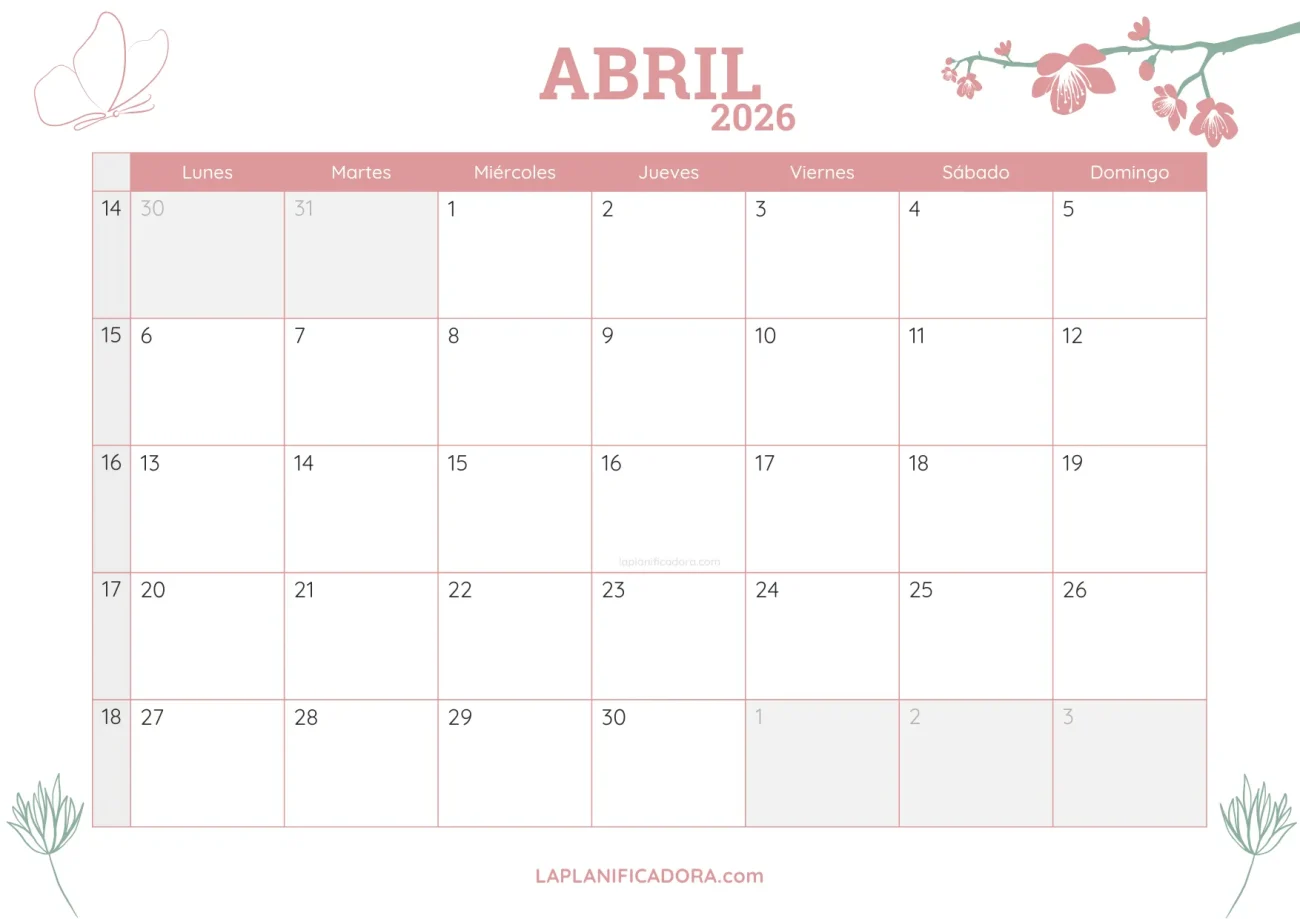 calendario abril 2026 botanica en pdf