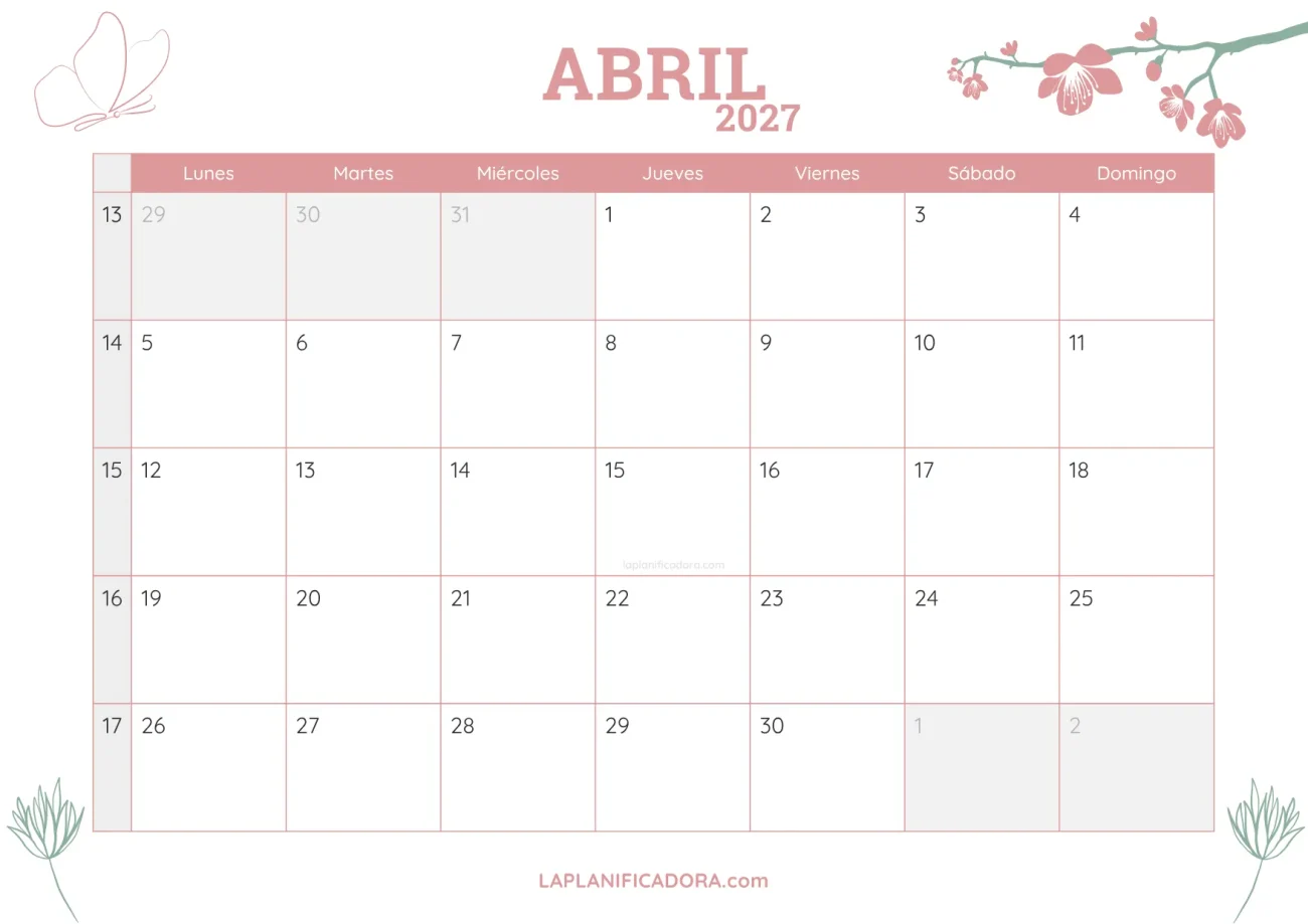 calendario abril 2027 botanica en pdf
