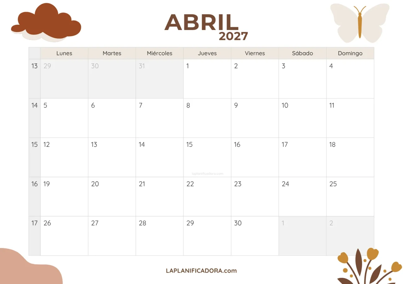 calendario abril 2027 minimal descargable