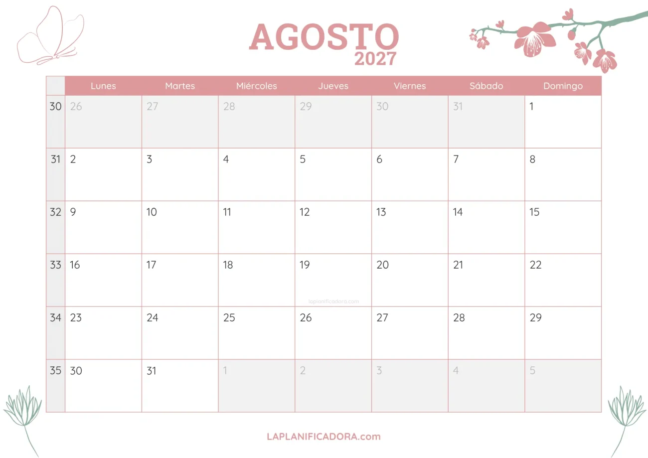 calendario agosto 2027 botanica en pdf