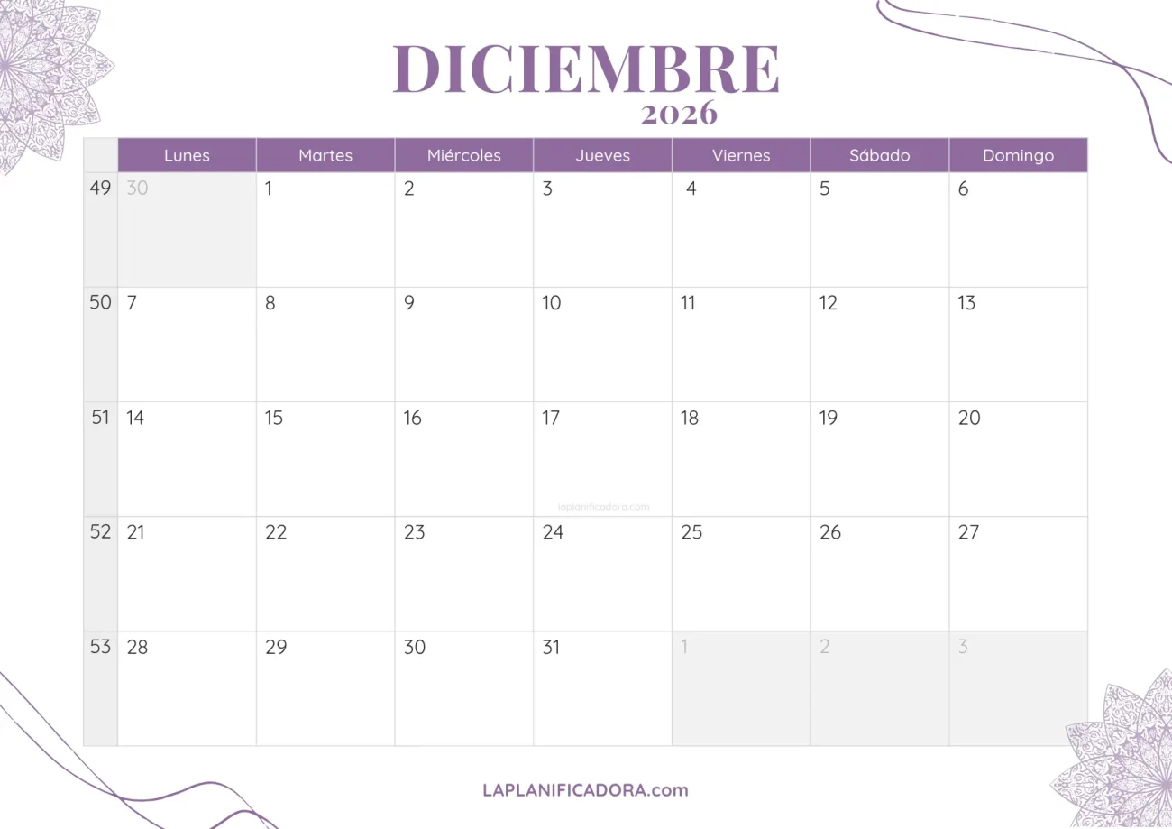 calendario diciembre 2026 aesthetic gratis
