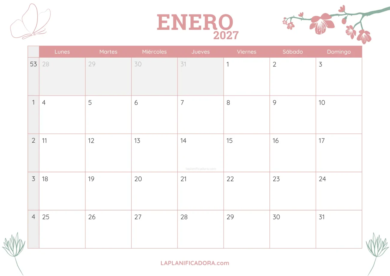 calendario enero 2027 botanica en pdf