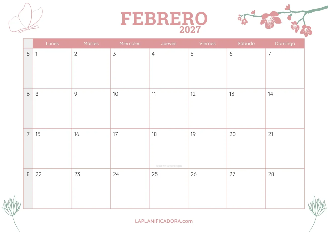 calendario febrero 2027 botanica en pdf