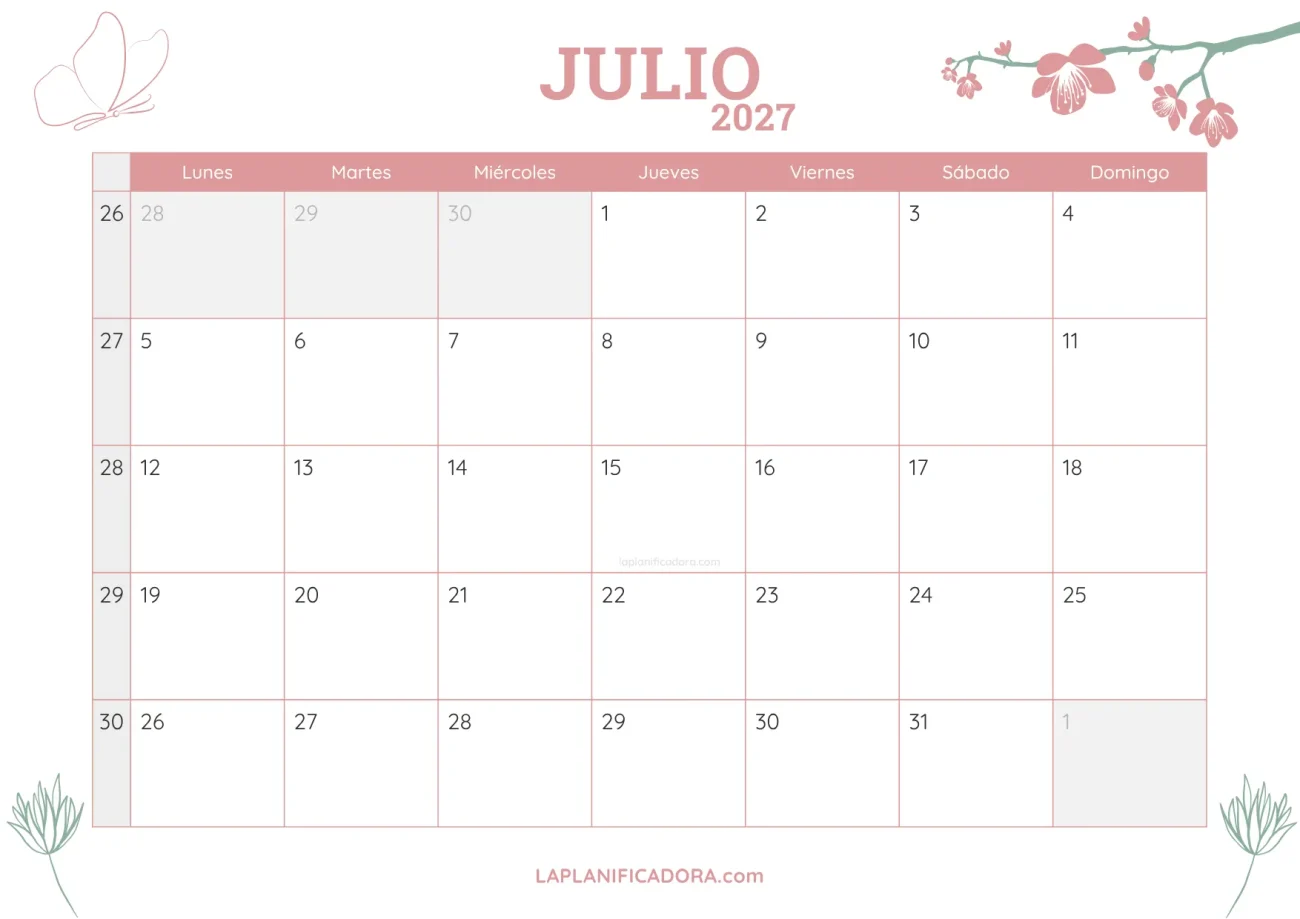 calendario julio 2027 botanica en pdf