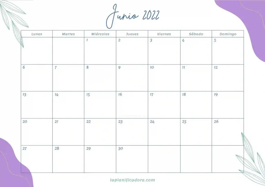 calendario junio 2022 bonito