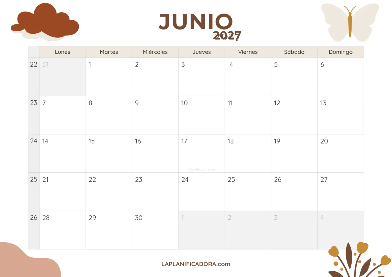 calendario junio 2027 minimal descargable