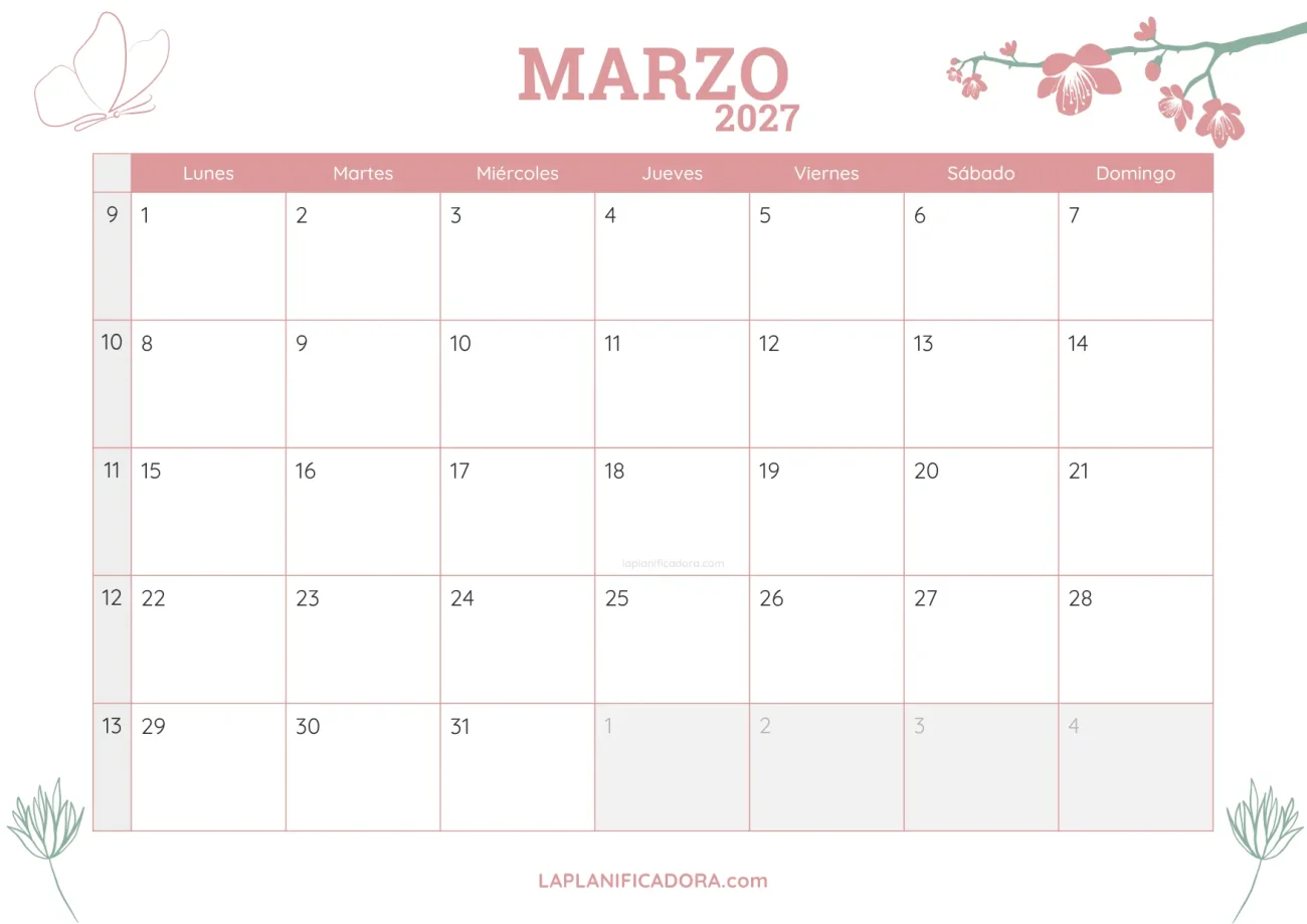 calendario marzo 2027 botanica en pdf