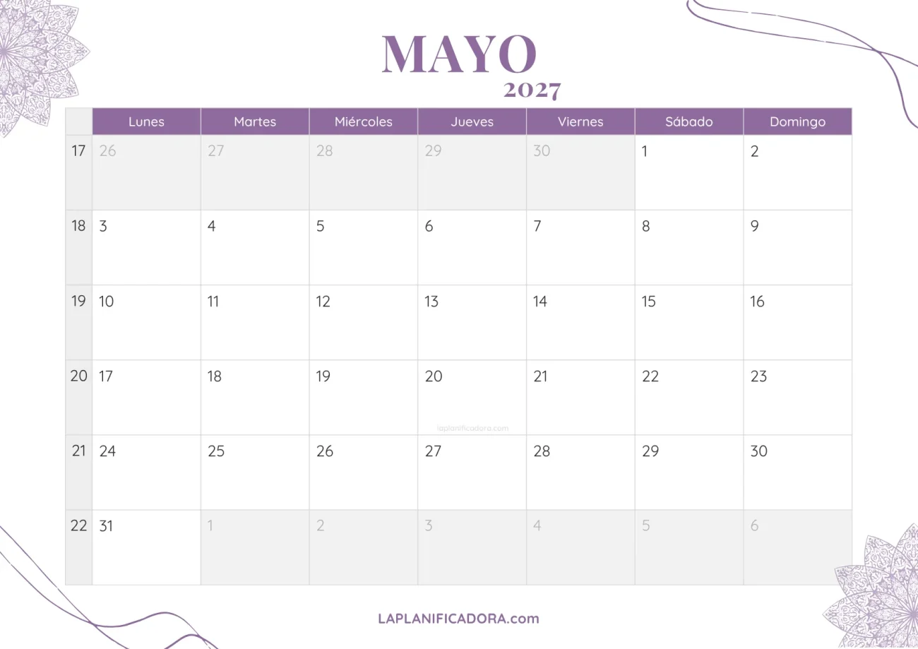 calendario mayo 2027 aesthetic gratis
