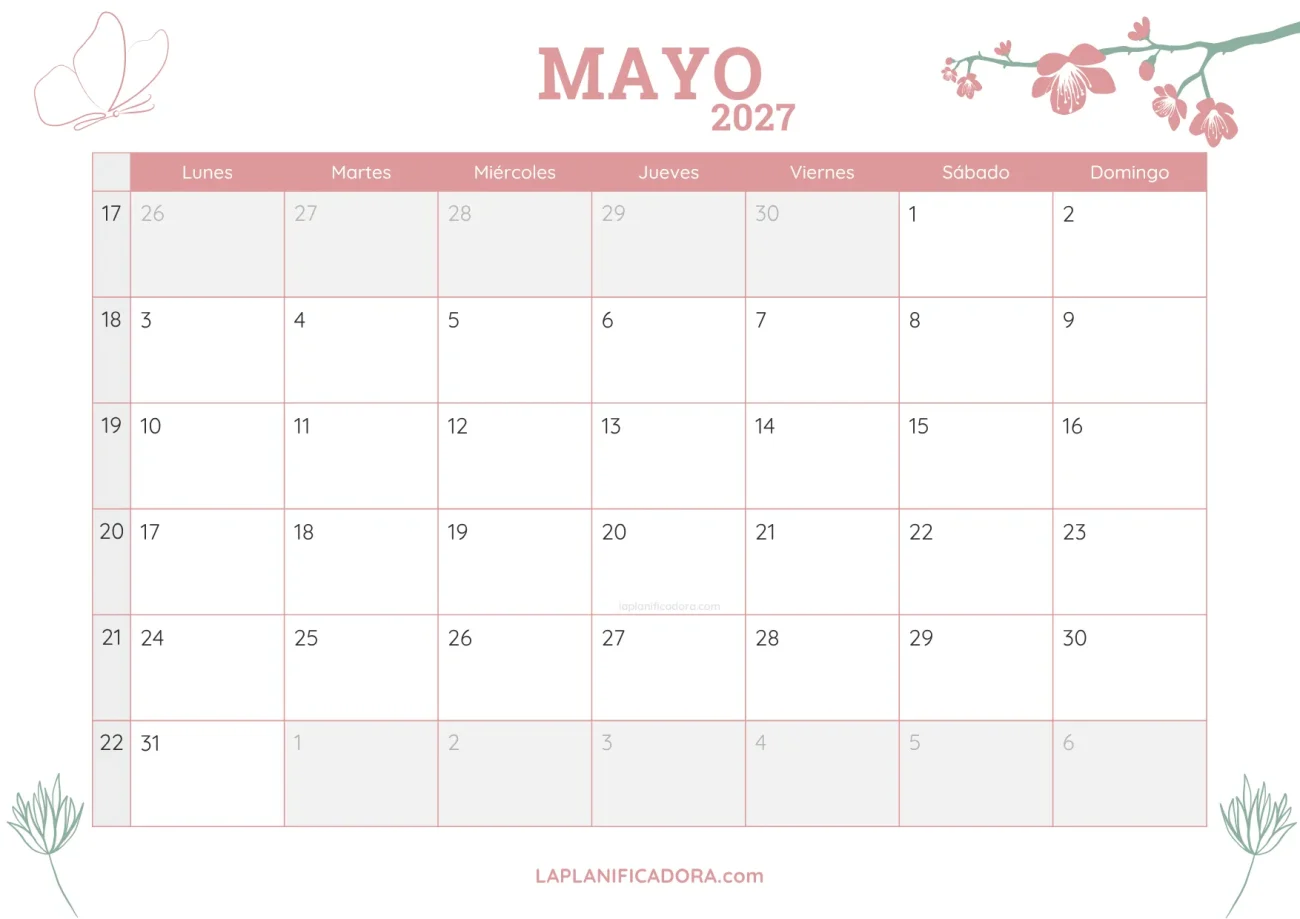 calendario mayo 2027 botanica en pdf