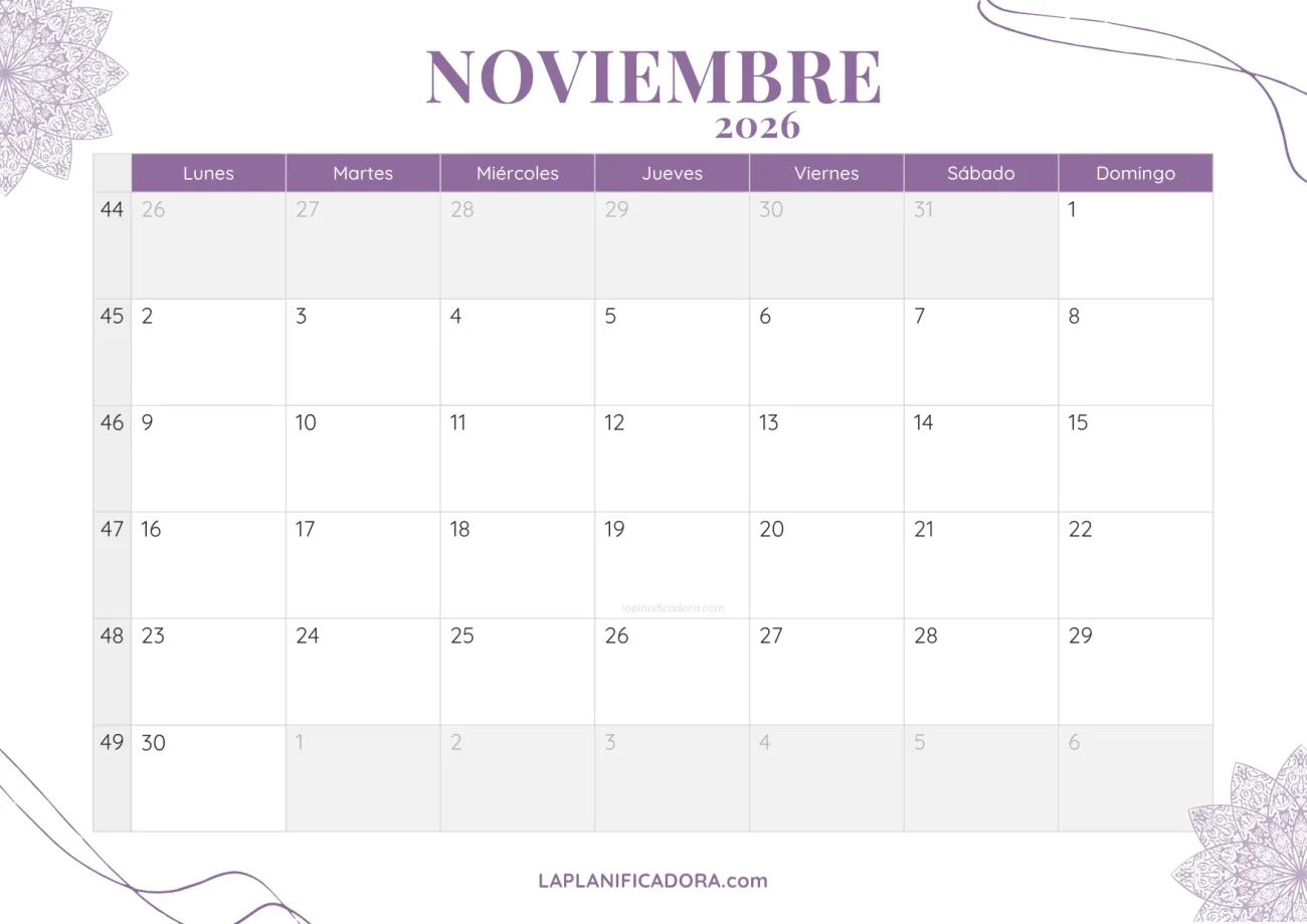 calendario noviembre 2026 aesthetic gratis