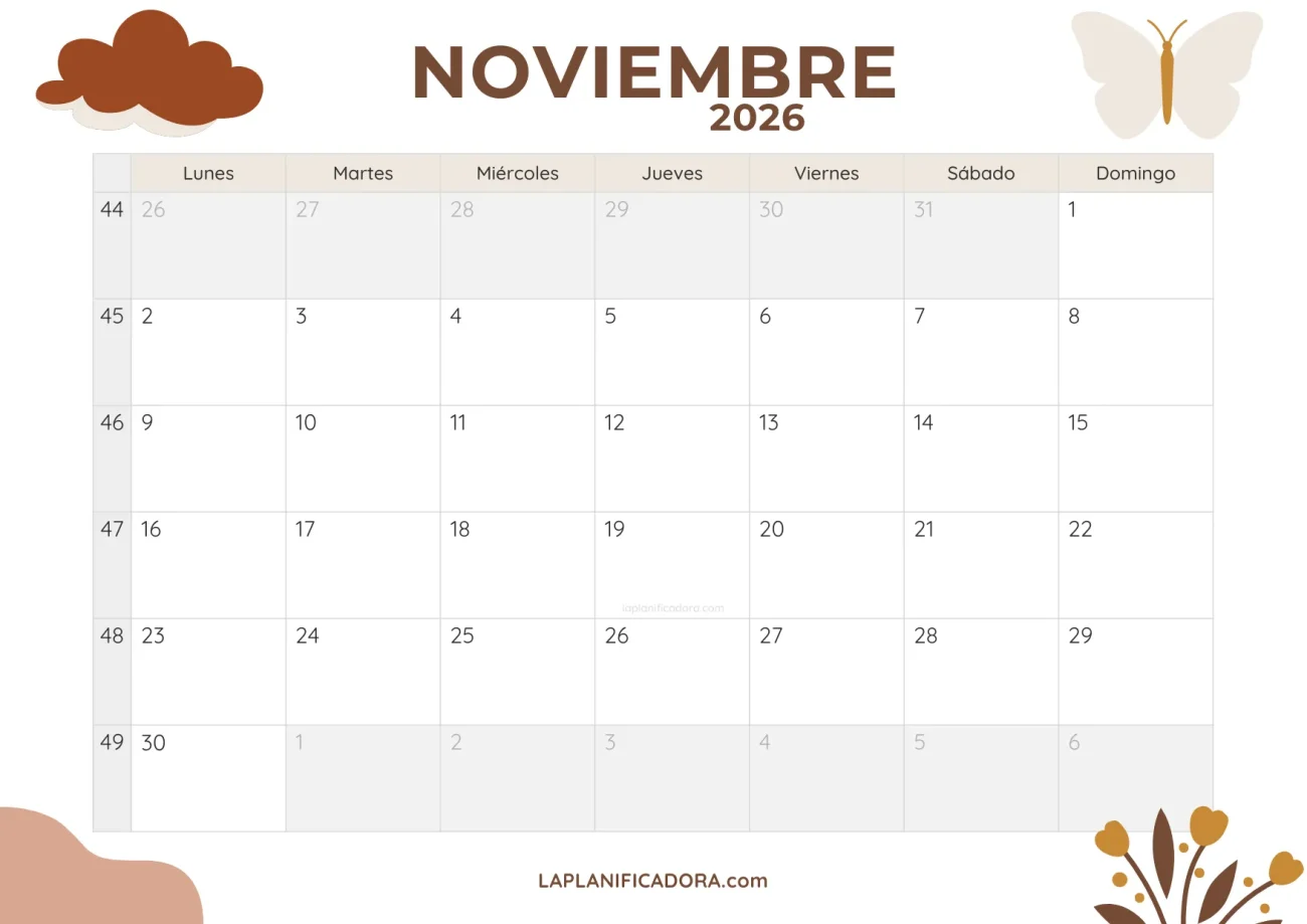 calendario noviembre 2026 minimal descargable