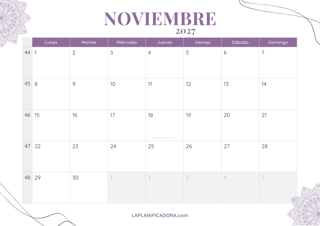 calendario noviembre 2027 aesthetic gratis
