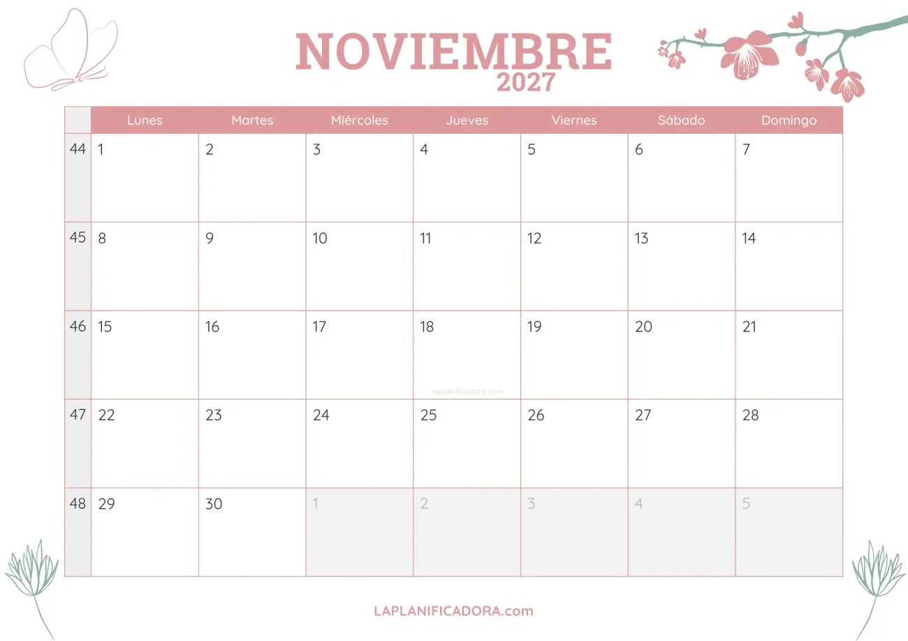 calendario noviembre 2027 botanica en pdf