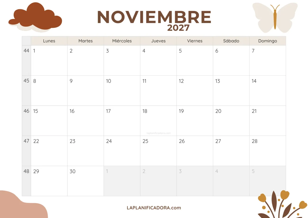 calendario noviembre 2027 minimal descargable