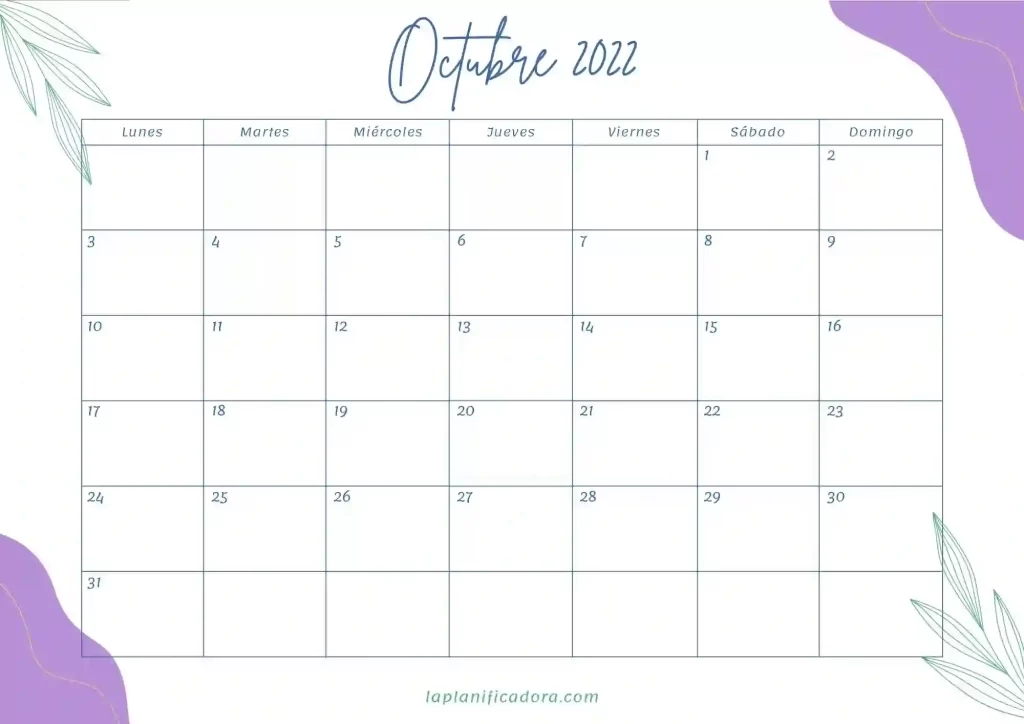 calendario octubre 2022 bonito