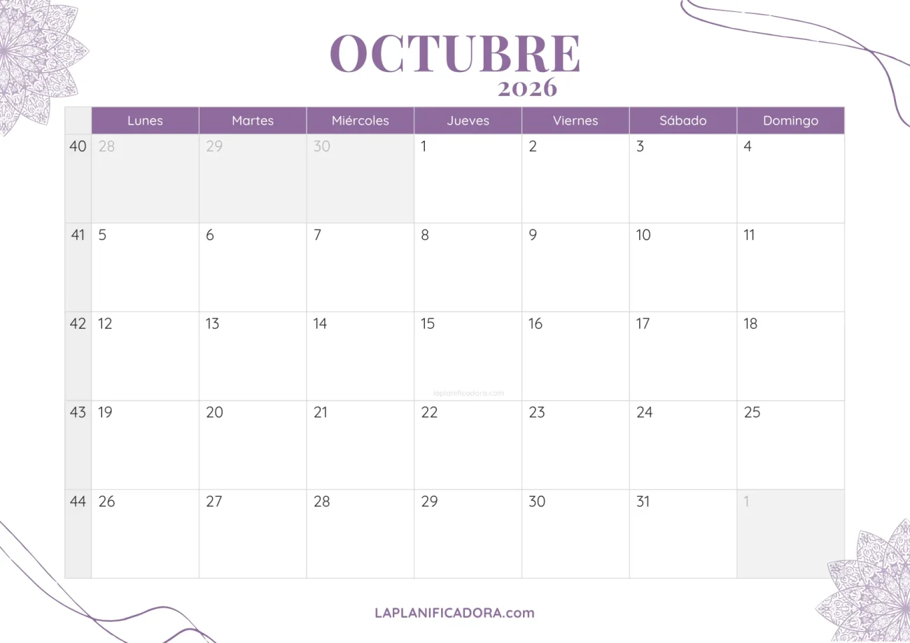 calendario octubre 2026 aesthetic gratis