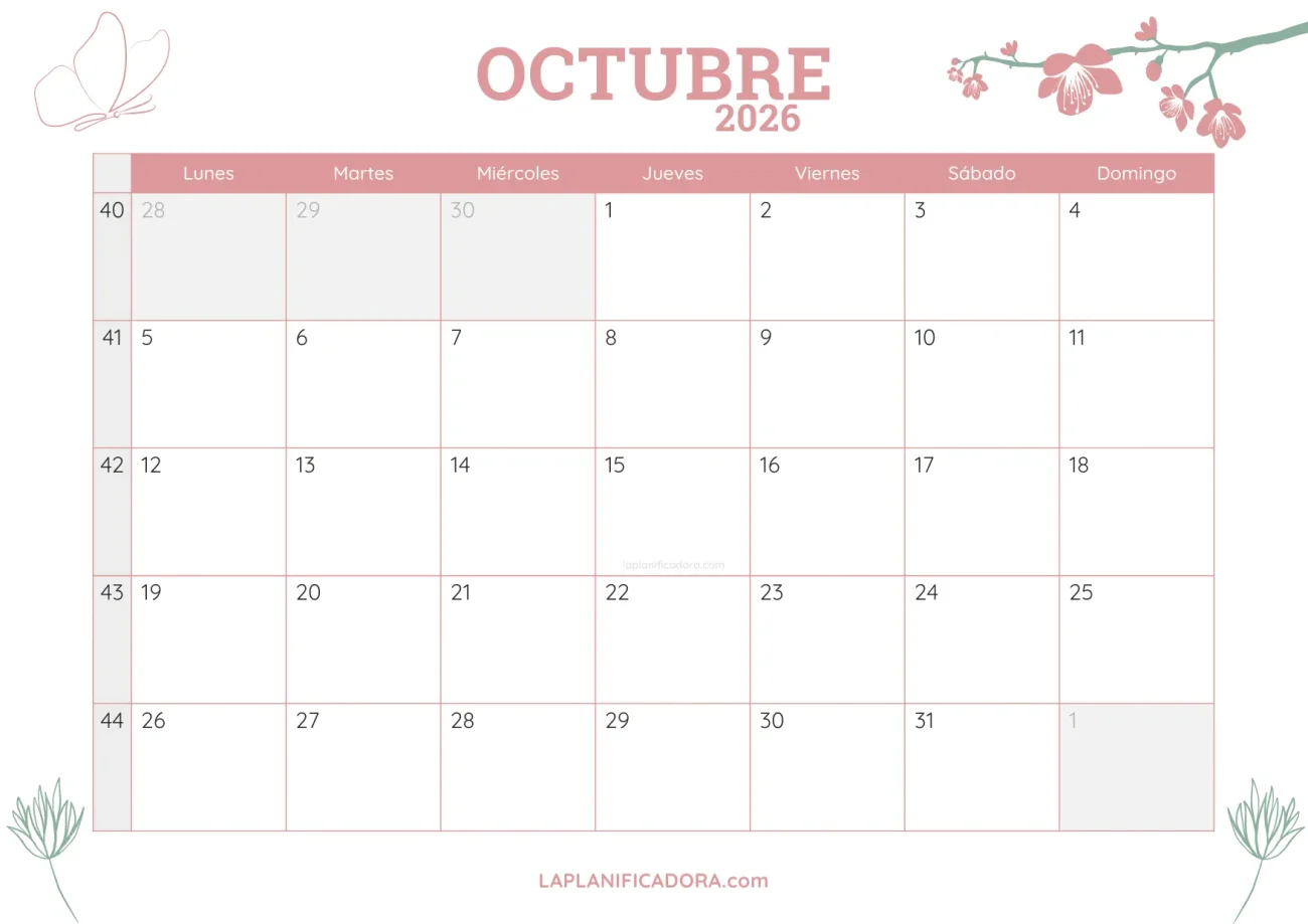 calendario octubre 2026 botanica en pdf