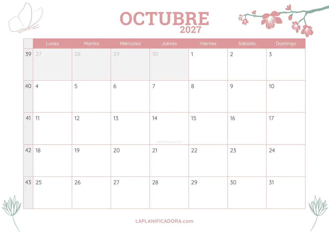 calendario octubre 2027 botanica en pdf