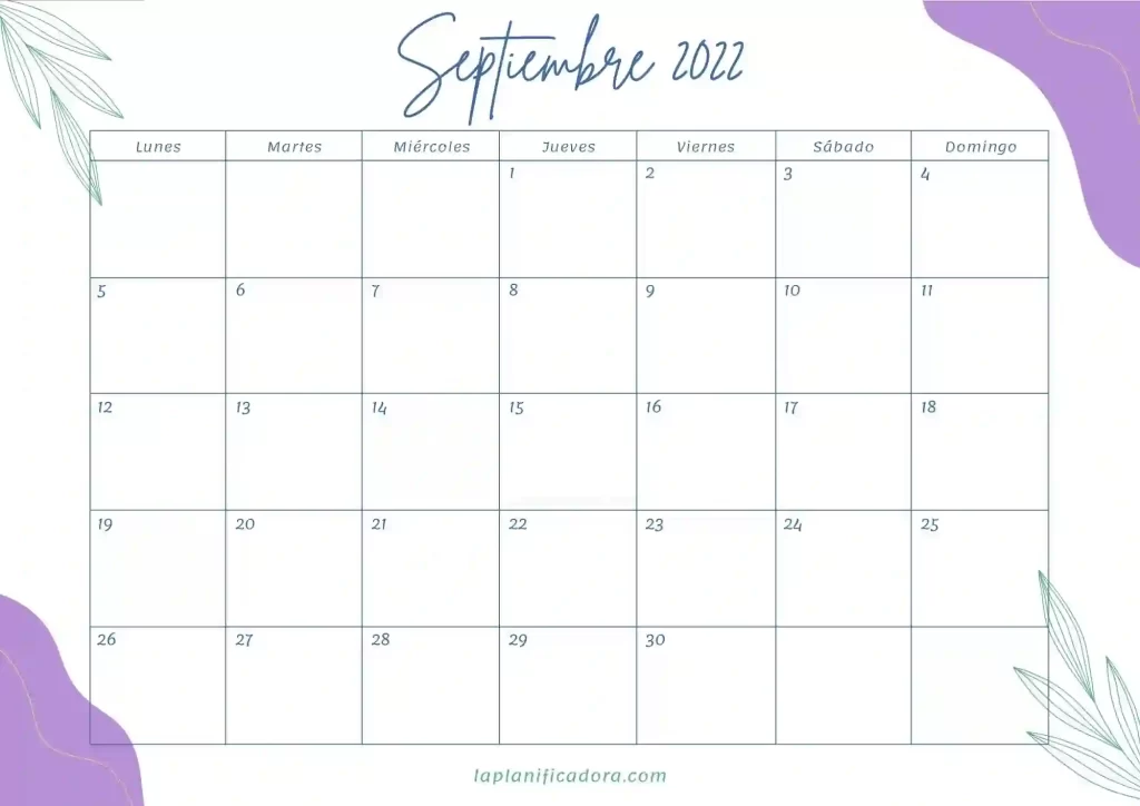 calendario septiembre 2022 bonito
