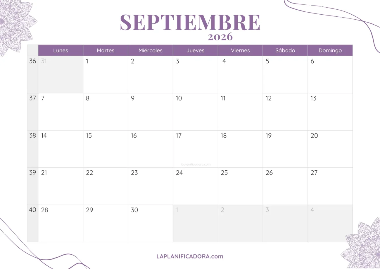 calendario septiembre 2026 aesthetic gratis
