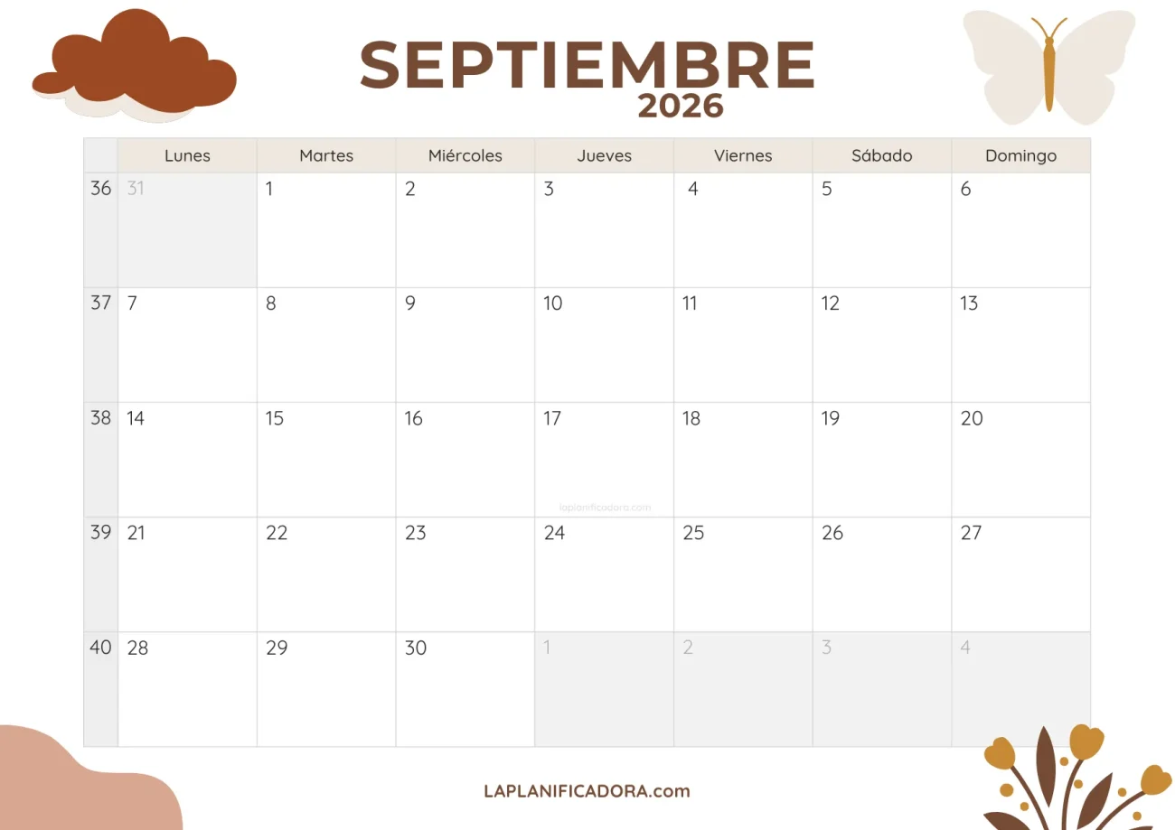 calendario septiembre 2026 minimal descargable